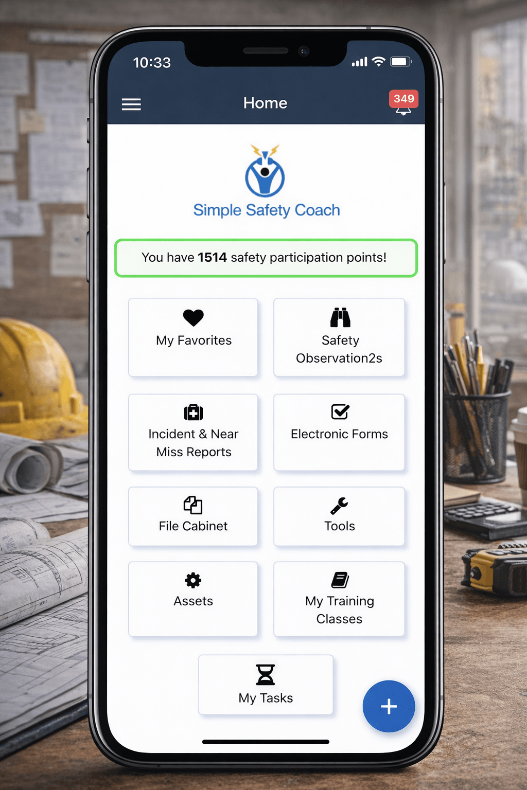 Simple Safety Coach mobile app home screen
