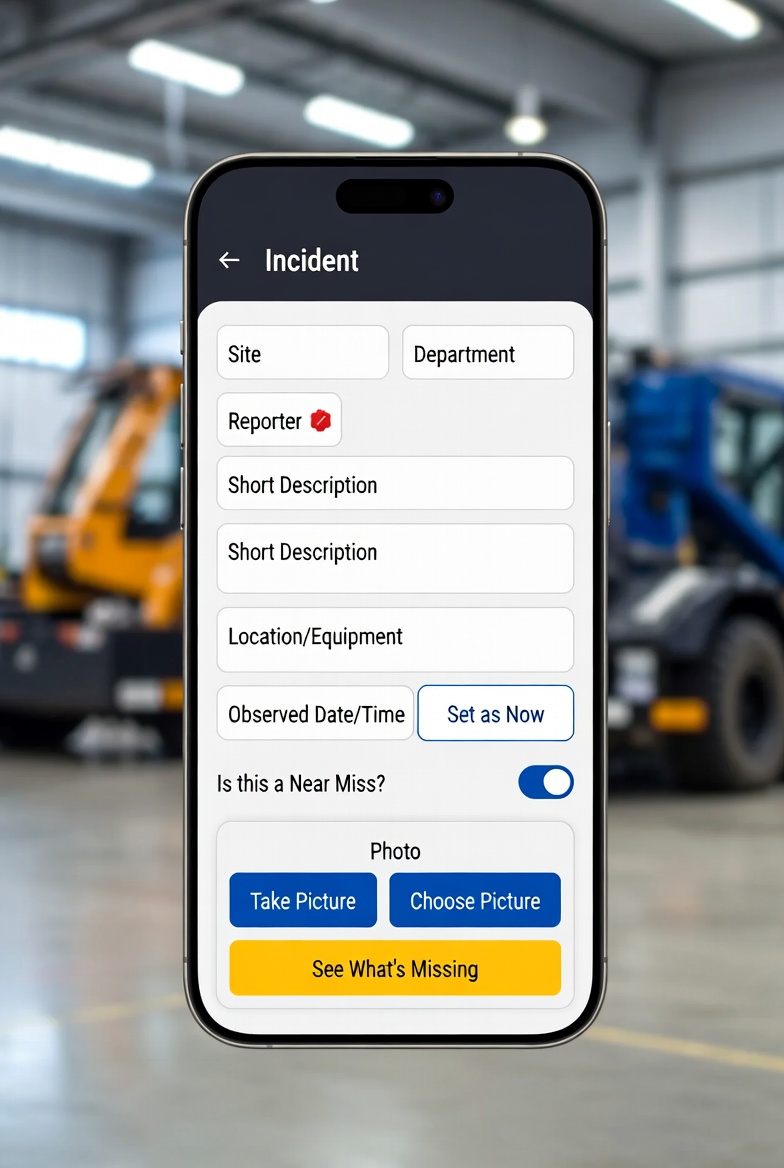 Simple Safety Coach mobile incident reporting screen